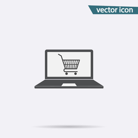 Online shopping icon vector. Flat store cart symbol isolated on white background. Trendy internet concept. Modern sign for web site button, mobile app, ui design. Logo illustration.のイラスト素材
