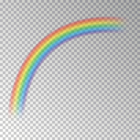 Rainbow arc isolated on checkered background. Transparent magic rainbow decoration. Realistic forecast texture design. Editable vector illustration.のイラスト素材