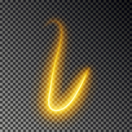 Light line effect, gold vector. Glowing light fire trace. Glitter magic swirl trail effect isolated on transparent background. Abstract round wave line.のイラスト素材