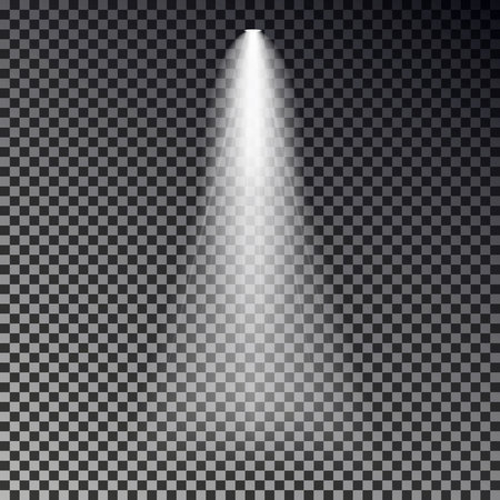 Stage light ray vector. Spotlight transparent effect isolated on dark background. Shine spot light design. Vector illustration.のイラスト素材