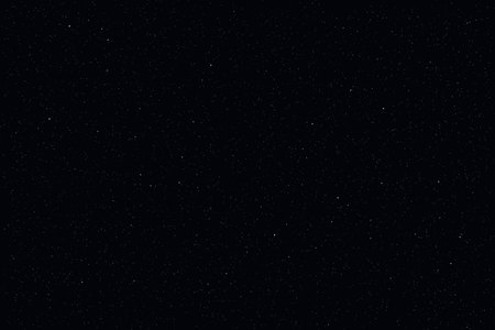 Dark starry sky, night background. Closeup moon and star light effect. Glow stars at dark blue space. Vector illustration.のイラスト素材