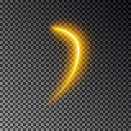 Light line effect, gold vector. Glowing light fire trace. Glitter magic swirl trail effect isolated on transparent background. Abstract round wave line.のイラスト素材