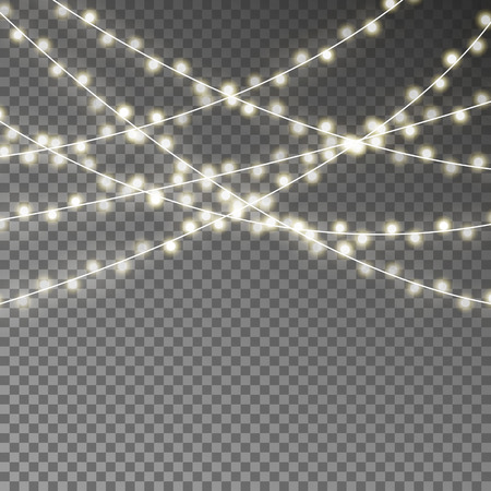 Christmas lights string vector. Glowing Xmas white garland isolated. Vector illustration.のイラスト素材