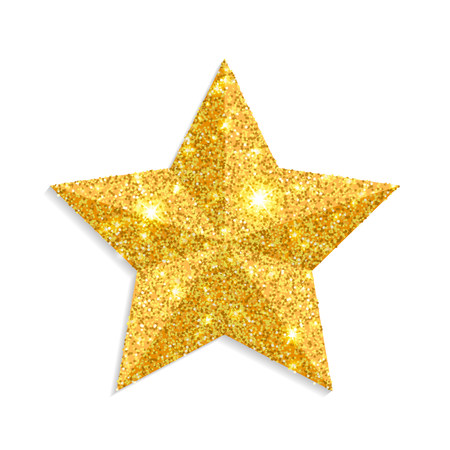 Glitter gold star vector isolated on white background. Christmas star decoration. Golden Xmas sparkle of many glitter particles. Vector illustration.のイラスト素材