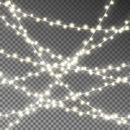 Christmas lights string vector. Glowing Xmas white garland isolated. Vector illustration.のイラスト素材