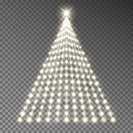 Christmas tree of lights string vector. Glowing Xmas tree garland isolated. Vector illustration.のイラスト素材