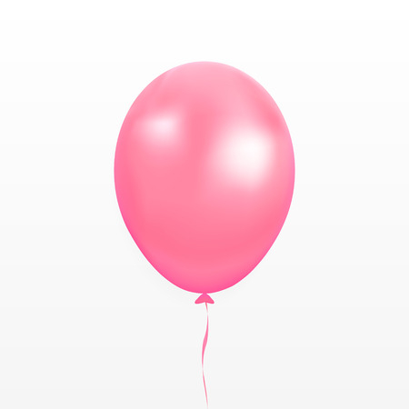 Pink balloon vector. Party baloon with ribbon and shadov isolated on white background. Flying 3d ballon template. Birthday decoration symbol. Vector illustration.のイラスト素材