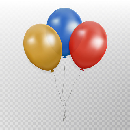 Color bunch of balloon vector. Party baloon with ribbon and shadov isolated on white background. Flying 3d ballon set template. Birthday decoration symbol. Vector illustration.のイラスト素材
