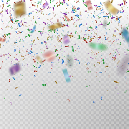 Color glitter confetti vector. Carnaval paper tinsel texture isolated on background. Party confetti with defocused pieces effect. Falling glitter particles decoration. New year and Xmas illustration.のイラスト素材