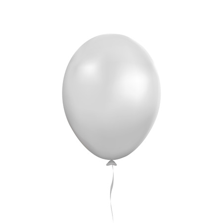 White balloon vector. Party baloon with ribbon and shadov isolated on white background. Flying 3d ballon template. Birthday decoration symbol. Vector illustration.のイラスト素材