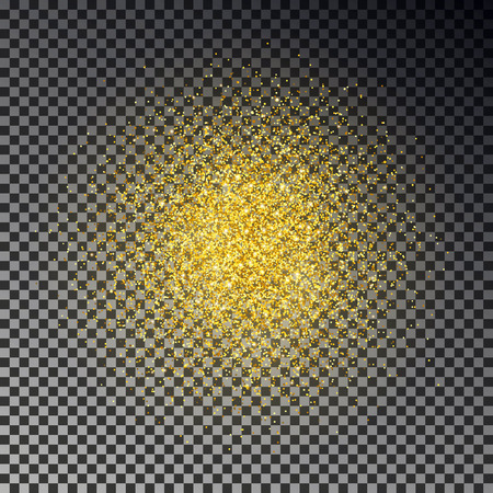 Gold glitter spray vector. Golden sparkles isolated on transparent background. Star dust texture, light effect. Glowing vector illustration.のイラスト素材