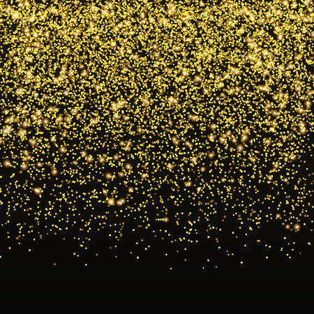 Gold glitter confetti vector. Falling golden star dust isolated on black background. Christmas shine texture. Magic gold effect. Vector illustration.のイラスト素材