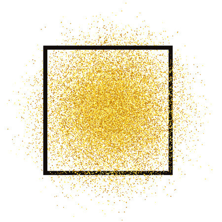 Gold glitter spray with frame. Golden sparkles vector isolated on background. Star dust texture, light effect. Glowing vector illustration.のイラスト素材