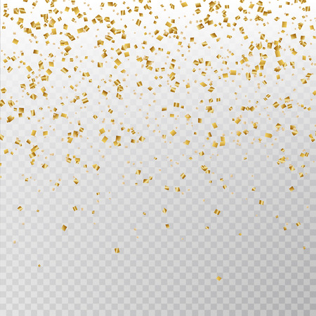 Golden glitter confetti vector. Carnaval paper tinsel texture isolated on background. Party confetti effect. Falling glitter particles decoration. New year and Xmas illustration.のイラスト素材