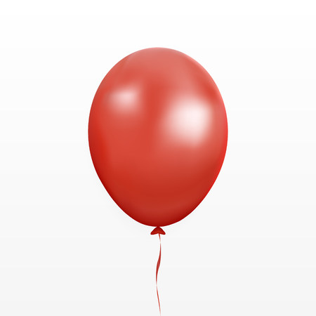 Red balloon vector. Party baloon with ribbon and shadov isolated on white background. Flying 3d ballon template. Birthday decoration symbol. Vector illustration.のイラスト素材