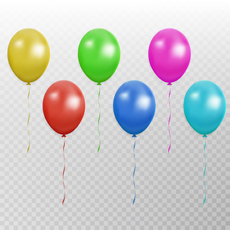 Color balloon vector collection. Party baloon with ribbon and shadov isolated on white background. Flying 3d ballon set template. Birthday decoration symbol. Vector illustration.のイラスト素材