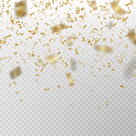 Golden glitter confetti vector. Carnaval paper tinsel texture isolated on background. Party confetti with defocused pieces effect. Falling glitter particles decoration. New year and Xmas illustration.のイラスト素材