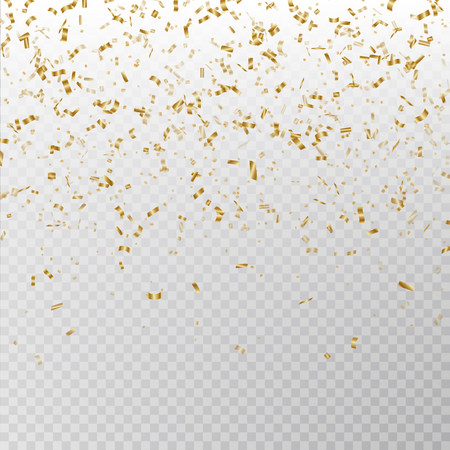 Golden glitter confetti vector. Carnaval paper tinsel texture isolated on background. Party confetti effect. Falling glitter particles decoration. New year and Xmas illustration.のイラスト素材