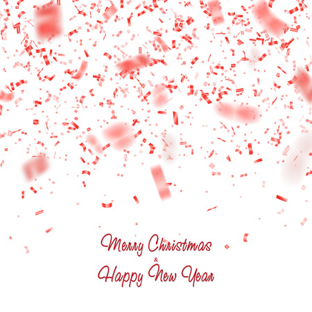 Red glitter confetti vector. Carnaval paper tinsel texture isolated on background. Party confetti with defocused pieces effect. Falling glitter particles decoration. New year and Xmas illustration.のイラスト素材