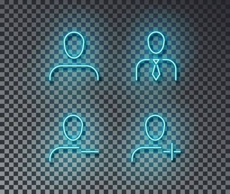 Neon user signs vector isolated on brick wall. Avatar, new user, delete, human light symbol, decoration effect. Neon people illustration.のイラスト素材