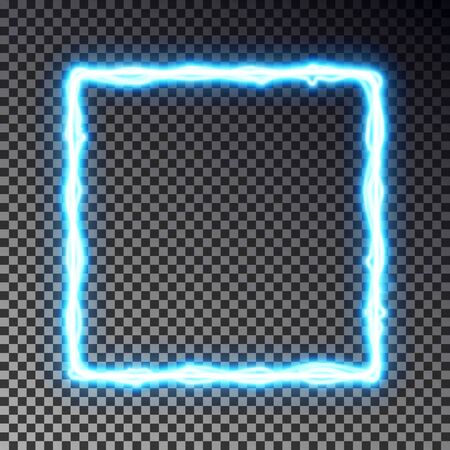 Vector light frame banner isolated on dark background. Shine border in lightning style, transparent effect. Light magic rectangle. Vector illustrationのイラスト素材