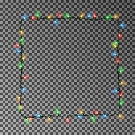 Christmas lights square vector, light frame isolated.のイラスト素材