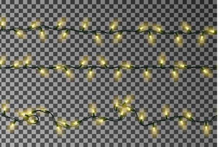 Christmas lights string vector. Border of garland, glowing lights string.のイラスト素材