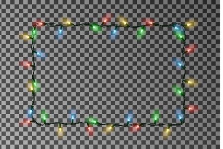 Christmas lights border vector. Holiday light string decor element. Vector illustration.のイラスト素材