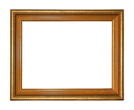 Gold vintage frame isolated on white backgroundの写真素材