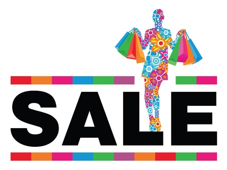 Flower woman silhouette with shopping bags and sale wordのイラスト素材