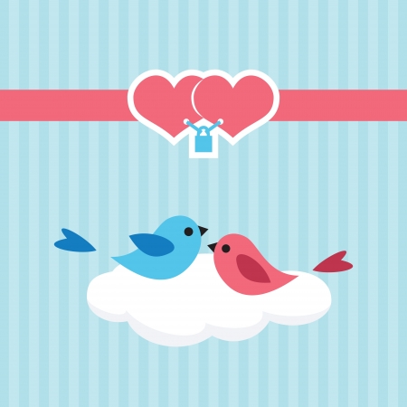 Birds in love on a cloud  Cute illustration のイラスト素材