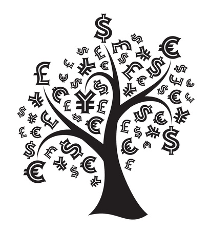 Silhouette of a money tree isolated on white backgroundのイラスト素材