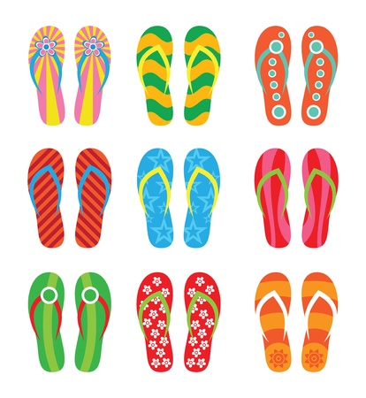 Colorful flip flops set  Illustration on white background のイラスト素材
