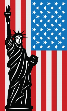 Patriotic background with Statue of Liberty and American Flagのイラスト素材