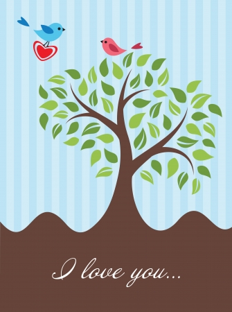 Cute greeting card with birds in loveのイラスト素材