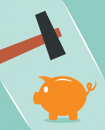 Piggy bank and hammer  Concept for financial crisis or economic depression のイラスト素材