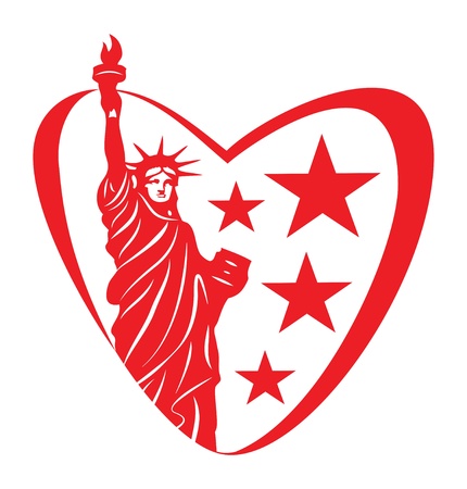 America love  Heart with statue of liberty のイラスト素材