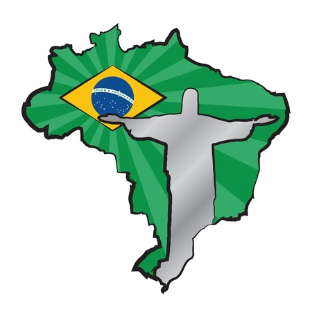 Map of Brazil with flag and statue of Jesus Christのイラスト素材