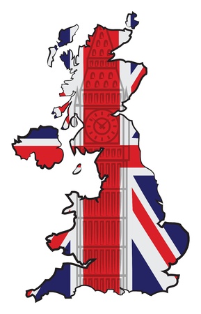 Map of England with flag and Big Benのイラスト素材