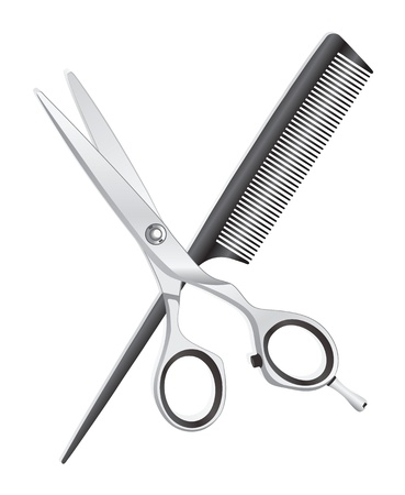 Scissors and comb on white backgroundのイラスト素材