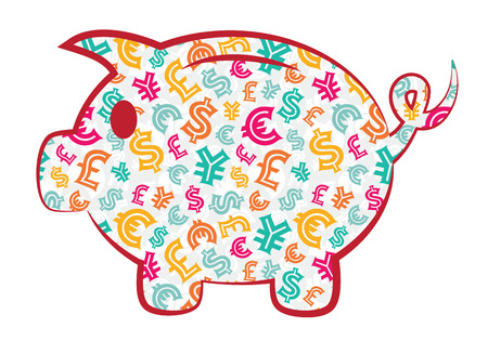 Colorful Piggy Bank with currency signsのイラスト素材