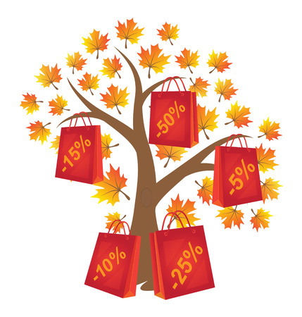 Autumn tree with shopping bagsのイラスト素材