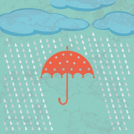 Umbrella clouds and rain drops  Weather concept in retro style のイラスト素材