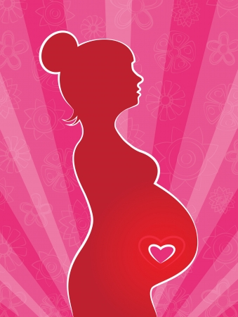 Silhouette of pregnant woman on flower backgroundのイラスト素材