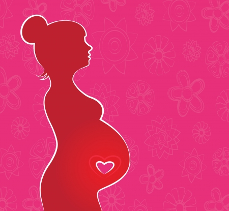 Silhouette of pregnant woman with flower backgroundのイラスト素材