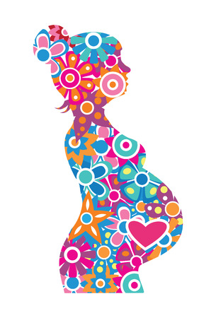 Silhouette of pregnant woman with flowersのイラスト素材