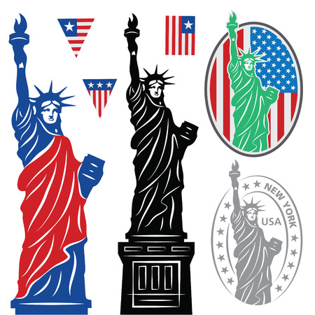 Statue Of Liberty and flagsのイラスト素材