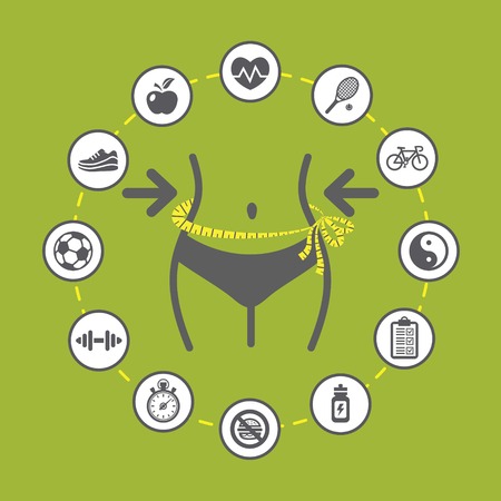 Weight loss illustration with health and fitness iconsのイラスト素材