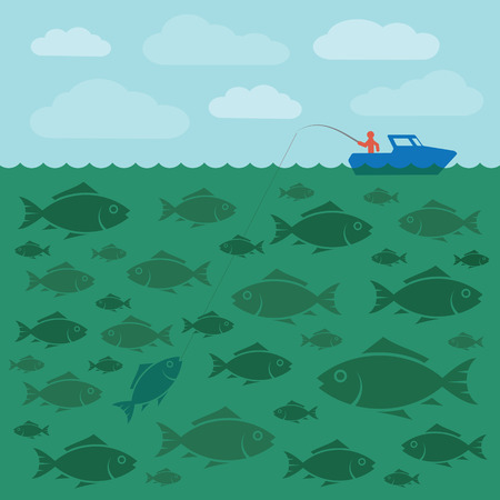 Fishing on the boatのイラスト素材