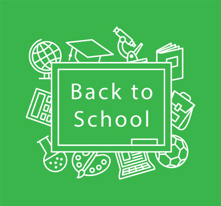 Back to school Illustration in trendy linear styleのイラスト素材